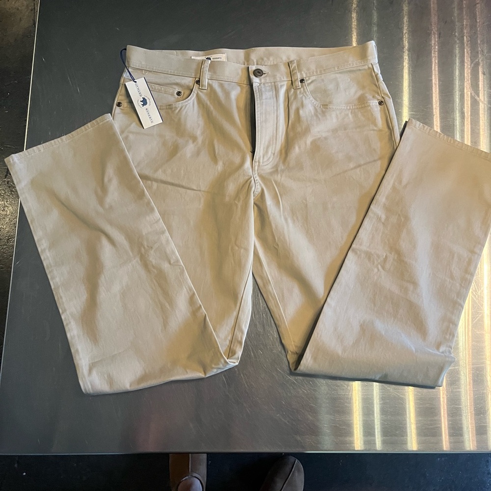 Beige Straight-Leg Pants